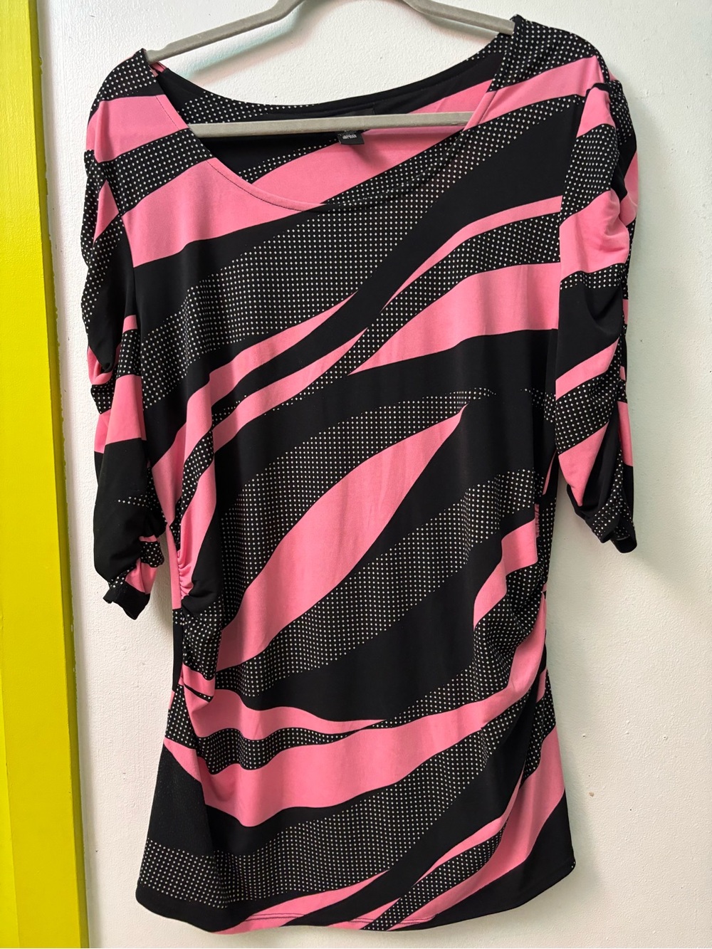 Alfani Pink and Black Wave-Print Dolman Sleeve Top